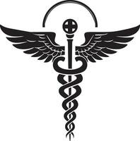 caduceo salud símbolo asclepio varita mágica icono negro color, silueta, vector, ilustración 3 vector