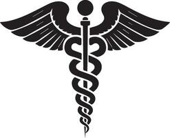 caduceo salud símbolo asclepio varita mágica icono negro color, silueta, vector, ilustración vector