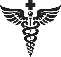 Caduceus health symbol Asclepius's Wand icon black color, silhouette, vector, illustration 4 vector