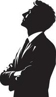 A Business Man looks up on the sky, vector silhouette, black color, white background 7