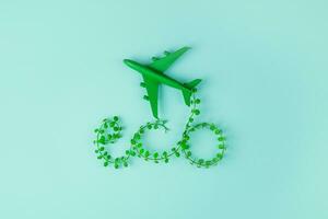 Eco aviation flight - green plane. Sustainability concept. photo