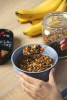 Granola in bowl. Fast breakfast. photo