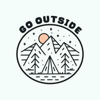 Go outside and camp there mono line vector illustration