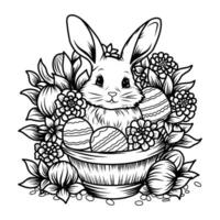 Coloring page Easter bunny in a basket vector