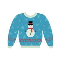 Vector sweater for Christmas party. Warm knitted jumpers with snowflakes, snowmen, Santa, candy cane, and deer ornament. Isolated. Happy New Year.