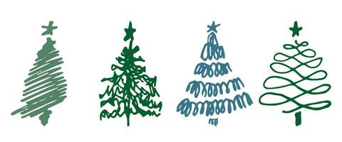 conjunto de Navidad árbol. bosquejo mano dibujado Navidad modelo. garabatear infantil silueta Arte. invierno nuevo año fiesta abetos, decoración elementos en aislado antecedentes. vector Clásico ilustración.