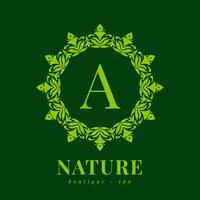 letter A nature border wreath initial logo for boutique spa and beauty wellness vector