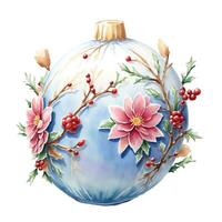 AI generated graphics of a beautiful  christmas bauble on a white background photo