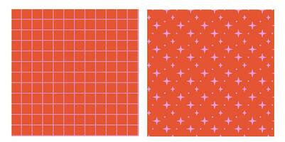 Abstract pattern with yellow stars on red background. Minimalistic geometric checkered seamless. Xmas background vector