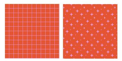 Abstract pattern with yellow stars on red background. Minimalistic geometric checkered seamless. Xmas background vector