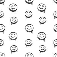 Seamless graffiti black emoticon. Drawing pattern smiling emoji in outline urban style. Street art. Minimalistic background vector