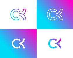 Letter CK monogram simple shape geometric tech logo design. vector