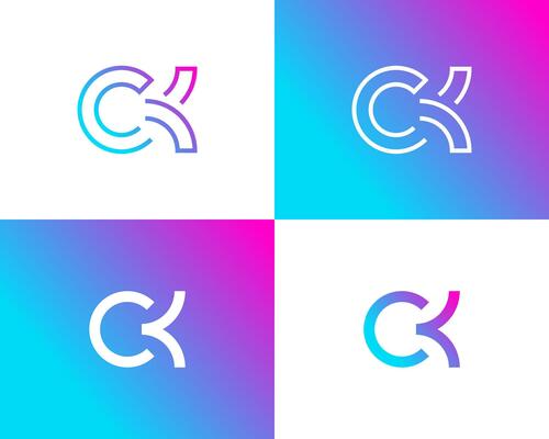 Letter CK monogram simple shape geometric tech logo design.