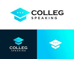 Education university academic hat and chat bubble logo design. vector