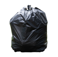 Single black garbage plastic bag with trash inside isolated with clipping path in png file format. environment conservation concept