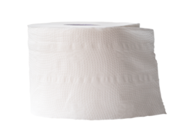 Single roll of white tissue paper or napkin prepared for use in toilet or restroom isolated with clipping path in png file format