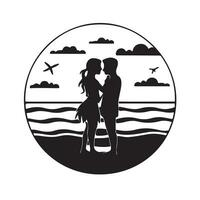 black silhouette of Beach Romance with thick outline side view isolated vector