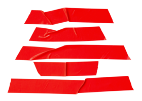 Set of red scotch tape or adhesive vinyl tape in stripe isolated with clipping path in png file format