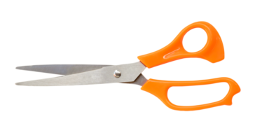 Single yellow or orange scissors isolated with clipping path in png file format