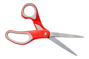Single scissors with red handle isolated with clipping path in png file format