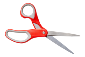 Single scissors with red handle isolated with clipping path in png file format