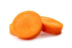 Beautiful orange  carrot slices in stack isolated with clipping path and shadow in png file format