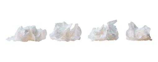 Set of white crumpled or screwed tissue paper after use in toilet or restroom isolated on white background with clipping path photo