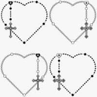 Vector design of heart shaped rosary, rosary with Christian cross, symbol of Catholic religion