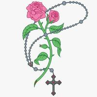 Vector design Catholic rosary with roses and petals, symbol of the Catholic religion