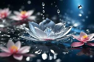 Beautiful water lily flower with water drops. Ai Generated photo