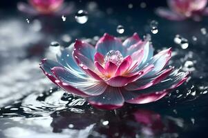 Beautiful water lily flower with water drops. Ai Generated photo