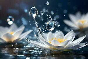 Beautiful water lily flower with water drops. Ai Generated photo