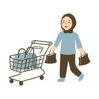 people shopping with bags and trolley vector