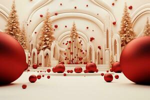Christmas greeting card. Festive decoration on bokeh background. New Year concept generated with AI photo