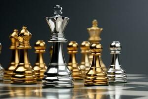 Chess business concept, leader, success on the world map background generated with AI photo