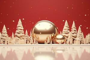 Christmas greeting card. Festive decoration on bokeh background. New Year concept generated with AI photo