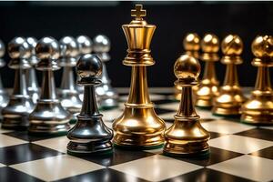 Chess business concept, leader, success on the world map background generated with AI photo