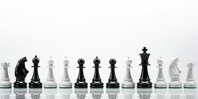 ajedrez piezas en tablero de ajedrez, concepto para liderazgo, trabajo en equipo, camaradería, negocio estrategia, decisión y competencia., ai generativo foto