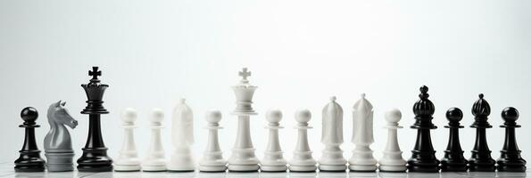 ajedrez piezas en tablero de ajedrez, concepto para liderazgo, trabajo en equipo, camaradería, negocio estrategia, decisión y competencia., ai generativo foto