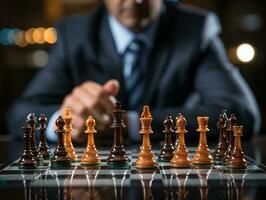 Businessman control chess game concept for ideas business strategy management, development new strategy plan, leader and teamwork, planning for competition, AI Generative photo