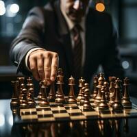 Businessman control chess game concept for ideas business strategy management, development new strategy plan, leader and teamwork, planning for competition, AI Generative photo