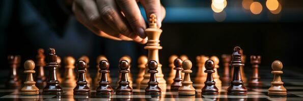 Businessman control chess game concept for ideas business strategy management, development new strategy plan, leader and teamwork, planning for competition, AI Generative photo