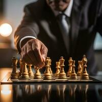 Businessman control chess game concept for ideas business strategy management, development new strategy plan, leader and teamwork, planning for competition, AI Generative photo