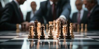 Businessman control chess game concept for ideas business strategy management, development new strategy plan, leader and teamwork, planning for competition, AI Generative photo