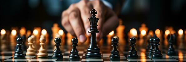 Businessman control chess game concept for ideas business strategy management, development new strategy plan, leader and teamwork, planning for competition, AI Generative photo