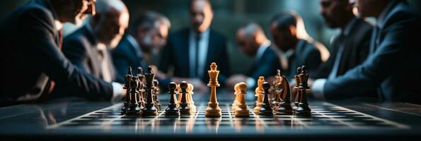 Businessman control chess game concept for ideas business strategy management, development new strategy plan, leader and teamwork, planning for competition, AI Generative photo