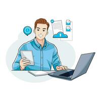 Businessman. A young man working remotely. Vector illustration