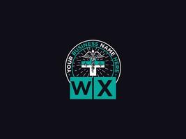 médico wx logo arte, inicial wx xw clínico logo letra diseño vector
