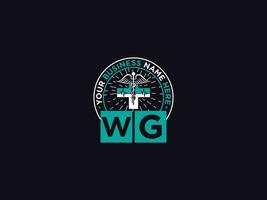 médico wg logo arte, inicial wg gw clínico logo letra diseño vector