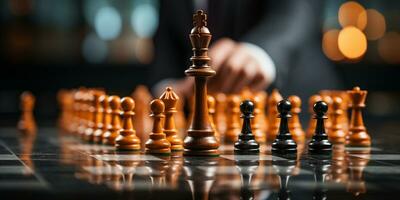 Businessman control chess game concept for ideas business strategy management, development new strategy plan, leader and teamwork, planning for competition, AI Generative photo